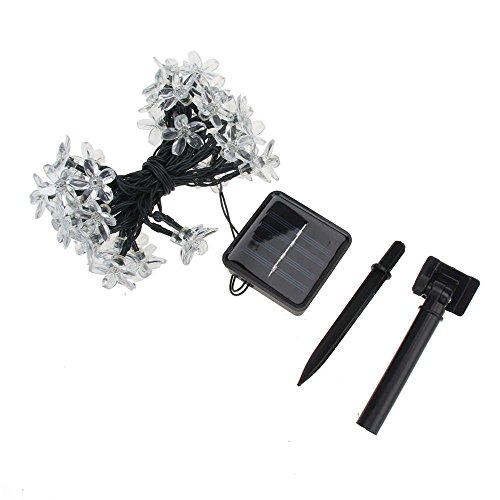 Solar String Lights, YiMiky 50 LED Solar Sakura Flower Lighting String Light Starry Hanging Solar Powered Christmas Lights Outdoor Decoration Rope for Holiday Party Lawn Decoration (White) - Thumbnail 6