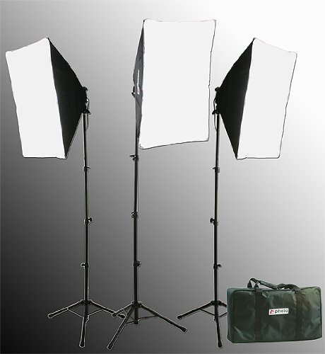 Fancierstudio 2400 watt lighting kit softbox light kit video lighting kit with Background stand 6'x9' Black, White and Chromakey green backdrop by Fancierstudio UL9004S3 6x9BWG