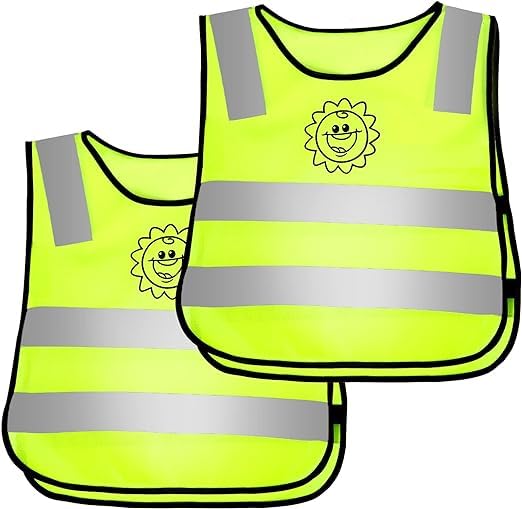 2 pieces of children's solar reflective vests with 2 fluorescent bracelets for toddlers, children's reflective vests, 360 degree reflective safety vests, signal vests, children's warning vests.