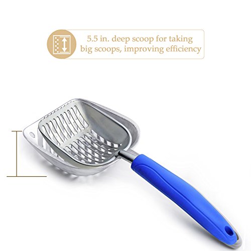 CO-Z Cat Litter Scoop Solid Aluminum Alloy Sifter Deep Shovel with Flexible Long Handle (Blue)