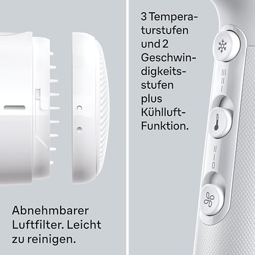 Haartrockner HD2.21 – Leichter Haartrockner mit Diffusor und Stylingdüse für alle Haartypen, IONTEC Technologie, 2200 W, 3 Temperaturen und 2 Geschwindigkeiten, Weiß, BRHD226E