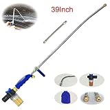 Buyplus Hydro Deep Jet Power Washer Wand - 39'' Long Extendable High Pressure Garden Sprayer Attachment, Water Hose Nozzle,Flexible Glass Cleaning Tool, Foam Cannon Car Window Washer, 2 Tips