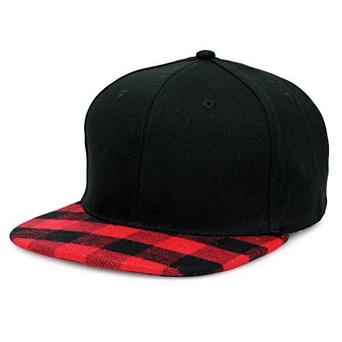 "Unisex Check Polkadot Corduroy Confetti Wool Suede Stripes Leather Snapback Adjustable Baseball Dad Hats Vintage Cap Flat Bill Plain Hats " (Black/Red)