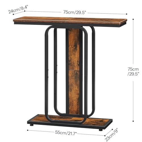HOOBRO Industrial Style Console Table with Storage Space 2 Tier Geometric Frame Sideboard for Hallway Entryway Living Room Bedroom Rustic Brown Black EBF68XG01