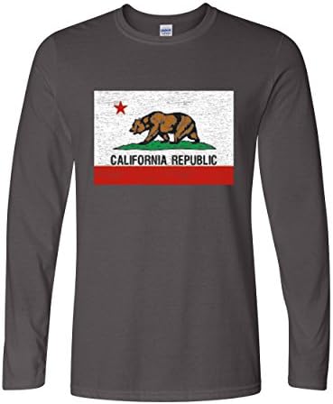 California Republic Flag Bear Long Sleeve T-Shirt Cool Fashion Cali Shirts Charcoal Medium