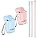 OTAGO Collapsible Reusable Straws-2 pack, Food-Grade Foldable Silicone Drinking Straw with Portable Case and Cleaning Brush, for Cold Beverage, Coffee and Smoothie.(Blue,Pink)