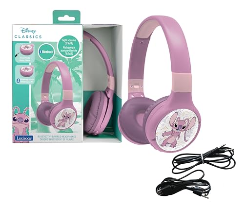 Lexibook, Disney Stitch, Angel 2-in-1 Bluetooth- und Kabelkopfhörer mit Mikrofon und Steuertasten, faltbar und verstellbar, langlebiger Akku, Pink, HPBT010D1