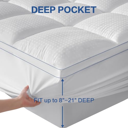 MEROUS Mattress Topper Queen Pillow Top 900GSM Extra Thick 5D+7D Ultra Soft & Breathable Mattress Pad Cover for Back Pain with 8-21 Inch Deep Pocket Overfilled Down Alternative Filling(White,Queen)