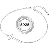 925 Sterling Silver Cross Bracelet for Women - Adjustable 1.1mm Dainty Chain Bracelets with Cross, Cute Tiny Cross Pendant Charm Link Chain Faith Gifts for Women Friends Confirmation Anniversary Birthday - 6+2 Inches