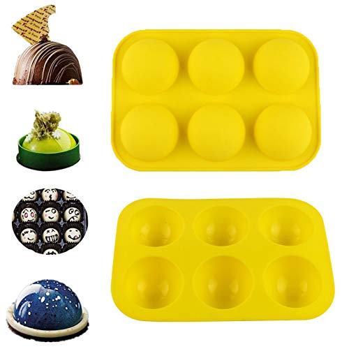 TONGHANG Medium 6-Cavity Semi Sphere Silicone Mold, Baking Mold for Making Hot Chocolate Bomb, Cake, Jelly, Pudding, Dome Mousse, BPA Free Silicone Molds for Baking 2 Pcs/ 3 Pcs/ 4 Pcs (D)