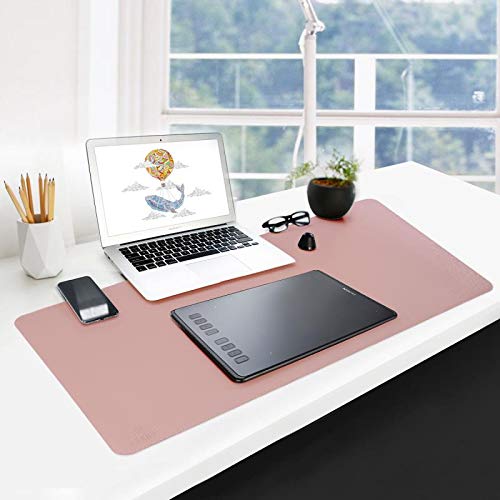GUBEE PU Leather Multifunctional Office Desk Pad,Upgrade Sewing Edge Desk Mat,Waterproof Non-slip Anti-dirty Scratchproof Mouse Mat Pad for Office,Home and Travel,Size 800x400x2mm (Pink/Silver)