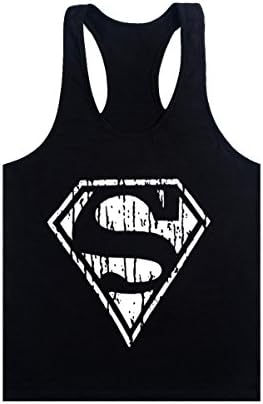 YAMQL Men's BodyBuilding S Logo Stringer Gym Tank Top (M, Black)