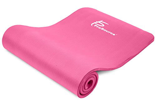 Prosource Premium 1/2-Inch Extra Thick 71-Inch Long High Density Exercise Yoga Mat with Comfort Foam and Carrying Straps, Pink, Frustration-Free Packaging