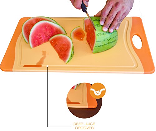 Raj Plastic Cutting Board Reversible Cutting board, Dishwasher Safe, Chopping Boards, Juice Groove, Large Handle, Non-Slip, BPA Free, FDA Approved (18", Orange) - Thumbnail 5