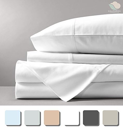 American Cotton - 600 Thread Count 2 Piece Sheets and 2 Piece Pillowcases Set - 100% Long-Staple Pure Cotton Soft Sateen Weave - Hotel Luxury Quality - Well Fitted for Mattress, White, Cal King