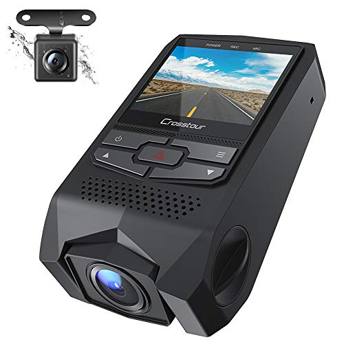 Crosstour Dual Dash Cam Front and Rear FHD 1080P Mini in Car Camera with Parking Monitoring,G-Sensor,WDR,Night Vision, Motion Detection, Loop Recording, Screen Rotation (CR600)