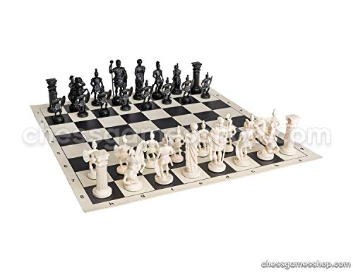 Roman Chess Set - Vinyl Chess Board Black / White- Size 17,3