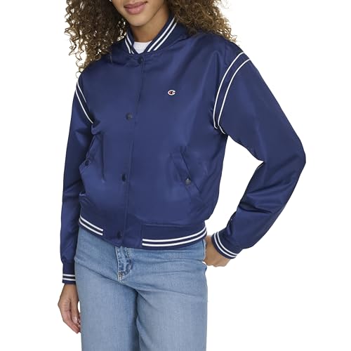 Champion Women's Cropped Varsity Bomber Jacket, Medieval Blue, Medium