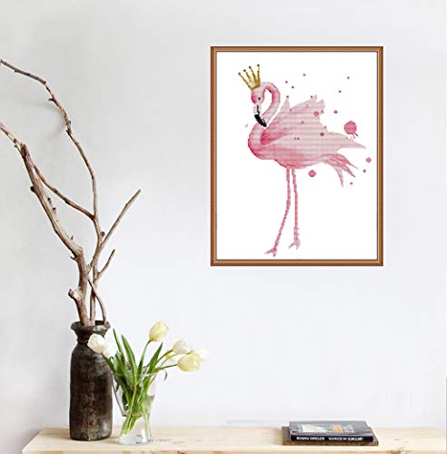 Cross Stitch Stamped Kits Pre-Printed Cross-Stitching Starter Patterns for Beginner Kids or Adults, Embroidery Needlepoint Kits Flamingos