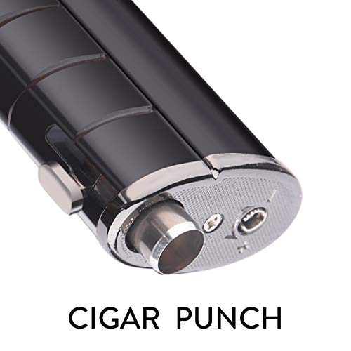 JETPRO Lighter Butane Torch Lighter Triple Jet Flames Heavy Metal Shell with Punch Cutter