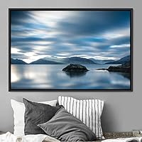 Framed Canvas Wall Art Calming Waters Aerial Cool Lake Landscape Multicolor Photography Realism Relax/Calm - 16x24 inches