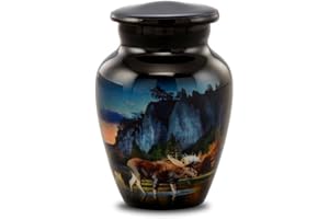 Moose Keepsake Urn – Mini Sharing Cremation Urn for Human Ashes – Majestic Moose in Wilderness Design – Small Metal Memorial 