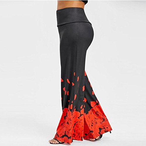 ManxiVoo Womens Plus Size Casual Wide Leg Trousers Pants Fashion Rose Petal Printed Loose Pants (XXXXXL, Red) - Thumbnail 2