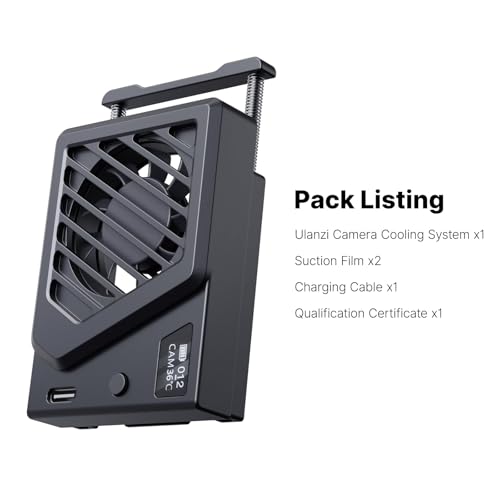 Camera Cooling Fan, Mini Intelligent Cooling Fan with Spring Telescopic Mount, Adjustable Real-time Monitoring and Type-C Charging Port, Compatible with Sony with Canon with FUJIFILM(Black)