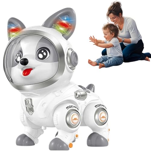 Robô Inteligente - Brinquedo Interativo: Cão Elétrico que Dança e Faz a Festa - Repete a Fala Voz - Com Gravador Gravação (BRANCO E CINZA) - MJ BRANDS