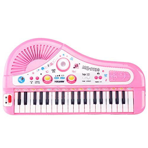 UPDD-toy 37 Key Kids Miniature Baby Girls Pink Piano with Microphone, Stool, and 4 Songs ,Music & Sound Birthday Gift Toys for 2 3 4 Year Old