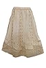 Women's Mid Length Skirt Bohemian Beige Stonewashed Embroidered Hippy Skirts