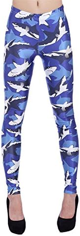 Ladyker Women's Full Ankle Length Shark Printed Soft Stretchy Skinny Casual Leggings Pants