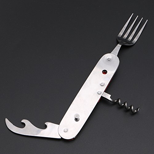 ULKEME 3 in 1 Folding Stainless Steel Spoon Fork Knife Tableware Multi Tool for Camping Blue - Thumbnail 4
