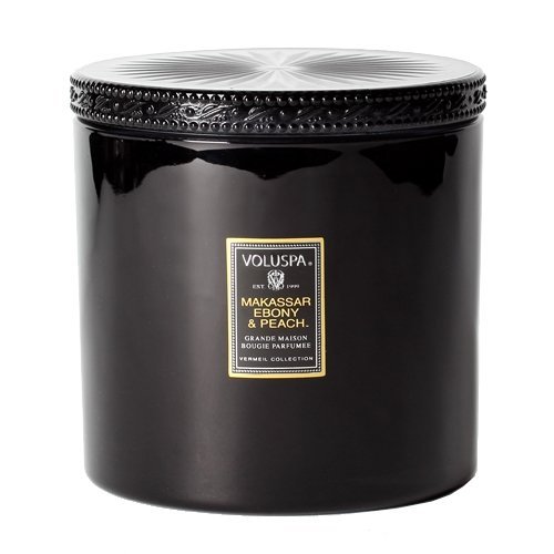 Voluspa Makassar Ebony and Peach Grande Maison Glass Candle With Lid 36 oz