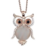 Latigerf Jewelry Women's Lucky Owl of Night Pendant Necklace and Long Chain Created-opal
