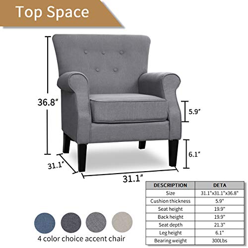 Top Space Accent Chair Sofa Mid Century Upholstered Roy Arm Single Sofa Modern Comfy Furniture for Living Room,Bedroom,Club,Office(1 PCs, Gray) - Thumbnail 7