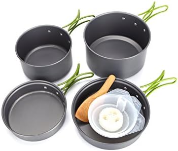 Tsonmall Camping Cookware Mess Kit 10 Piece Cookset 4 Pots and Pans 3-4 Person for Backpacking Gear &amp; Hiking Outdoors