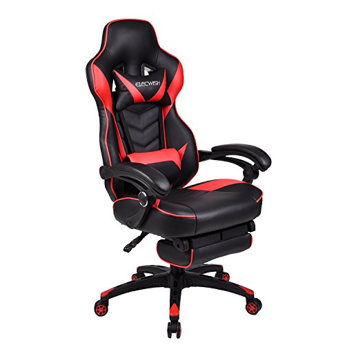 High Back Reclining Chair 360 Degree Swivel Racing Chair Executive Racing Style Computer Gaming Chair with Footrest PU Leather Computer Office Chair Folding Base Patent