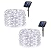 Weepong Solar String Lights, Outdoor String Lights with 100 LEDs 33 Foot Silver Copper Wire 8 Mode Waterproof Solar Starry Lights for Wedding Garden Home Party Patio Lawn Trees (Cold White 2 Pack)