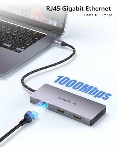 USB C Docking Station, Newmight 9 in 1 Dual HDMI Hub Adapter Type C to Ethernet RJ45 Gigabit PD 100W SD TF Card Reader Compatible with DELL/HP