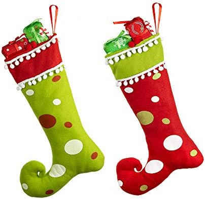2 Pack 18 Inch Christmas Elf Boots Candy Cookie Gift Bag Sack Stocking Filler Xmas Party Decoration