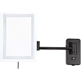 JERDON Hardwired Wall-Mount Makeup Mirror - 5X/1X - Black - JRT710BKLD | 6.5" x 9" Rectangular Frame, LED Lighting