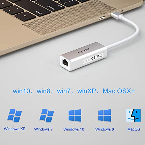 USB C to Ethernet Adapter, Type C to RJ45 Thunderbolt 3/Type-C Gigabit Ethernet LAN Network Adapter, Compatible with MacBook Pro 2019/2018/2017, MacBook Air, Dell XPS and More - Silver