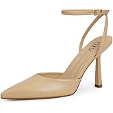 QIY Closed Toe Ankle Strap Heels Women Pumps Pointed Toe Heeled Sandals for Women Stiletto Wedding Dress Shoes