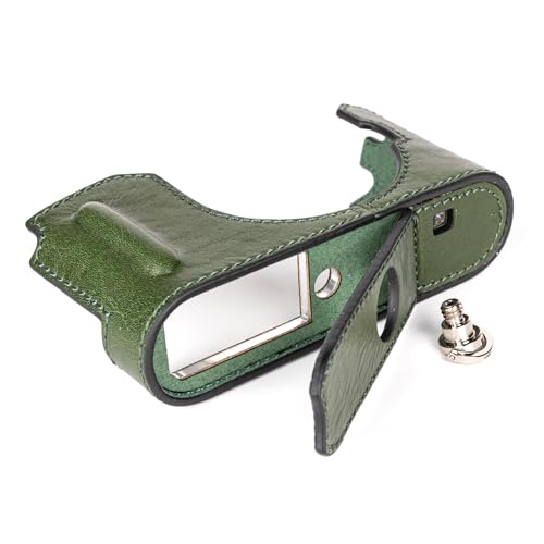 Muziri Kinokoo Protective Case for Leica D-Lux 8, Genuine Leather Case, Retro Style, Bottom Opening, Hand Grip Design - Green