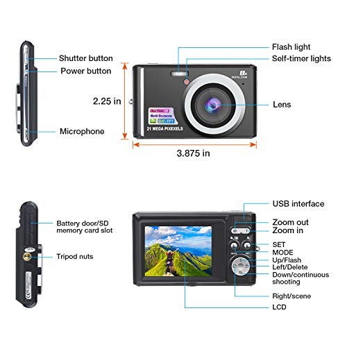 HD Mini Digital Cameras,21MP Point and Shoot Digital Video Cameras-Travel,Camping,Gifts (Black 1)