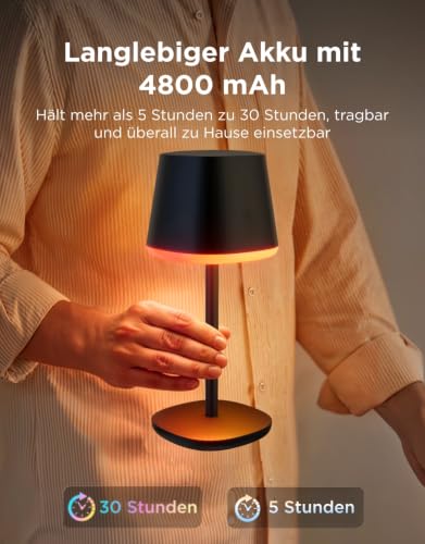 Govee Table Lamp Wireless Battery, RGBICWW Table Lamp Compatible with Matte Alexa, 500 lm Bedside Lamp Dimmable with 4800 mAh Rechargeable, 72 Scenes, 2700 K-6500 K for Living Room, Dining Room