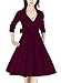 Miusol Women's Deep-V Neck Half Sleeve Bow Belt Vintage Classical Casual Swing Dress (Medium, Wine)