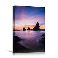 Canvas Wall Art Sun Setting into The Ocean Coastal Multicolor Photography Relax/Calm Romantics Sunset - 12x18 inches