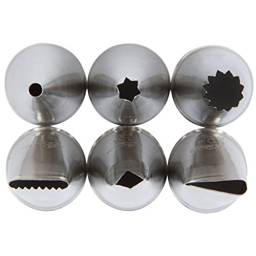 Ateco 8 Piece Cake Pastry Decorating Set - Couplers w/Plastic Coated Bag 6 Pastry Tips Decorating Tubes